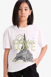 DeFacto Relax Fit Crew Neck Printed Short Sleeve T-Shirt Girls