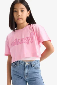DeFacto Crew Neck Printed Short Sleeve T-Shirt Girl Child