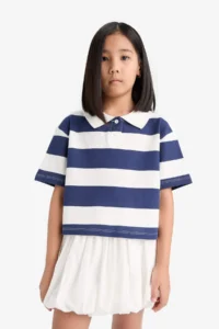 DeFacto Relax Fit Striped Short Sleeve Polo T-Shirt Girls - Image 3