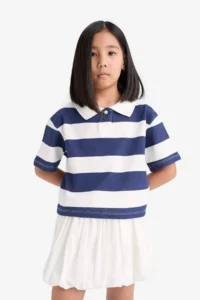 DeFacto Relax Fit Striped Short Sleeve Polo T-Shirt Girls - Image 4