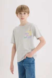 DeFacto Crew Neck Back Printed Short Sleeve T-Shirt Boy - Image 4