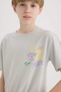 DeFacto Crew Neck Back Printed Short Sleeve T-Shirt Boy - Image 5