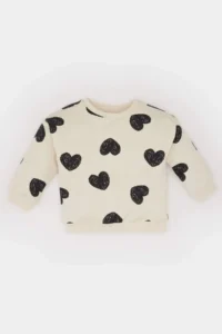 DeFacto Baby Girl Crew Neck Heart Patterned Sweatshirt 25SP
