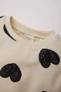 DeFacto Baby Girl Crew Neck Heart Patterned Sweatshirt 25SP - Image 2