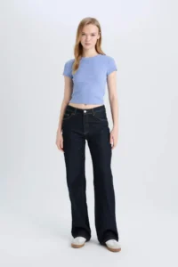DeFacto Fitted Basic Plain Ribbed Camisole Short Sleeve T-Shirt - Image 2