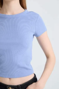 DeFacto Fitted Basic Plain Ribbed Camisole Short Sleeve T-Shirt - Image 4