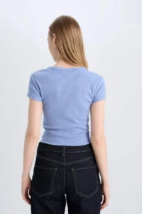 DeFacto Fitted Basic Plain Ribbed Camisole Short Sleeve T-Shirt - Image 5