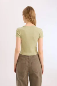 DeFacto Fitted Ribbed Camisole Basic Plain Short Sleeve T-Shirt - Image 5