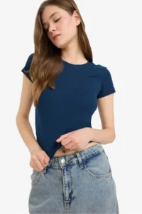 DeFacto Fitted Crew Neck Ribbed Short Sleeve T-Shirt