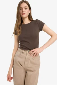 DeFacto Cool Fitted Crew Neck Ribbed Short Sleeve T-Shirt - Image 3