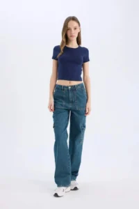 DeFacto Cool Fitted Basic Plain Rib Short Sleeve T-Shirt - Image 2