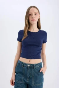 DeFacto Cool Fitted Basic Plain Rib Short Sleeve T-Shirt - Image 3