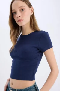 DeFacto Cool Fitted Basic Plain Rib Short Sleeve T-Shirt - Image 4