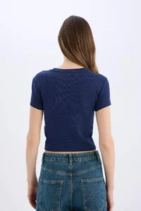 DeFacto Cool Fitted Basic Plain Rib Short Sleeve T-Shirt - Image 6