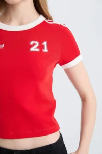 DeFacto Fitted Printed Ribbed Short Sleeve T-Shirt - Image 4