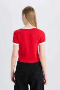 DeFacto Fitted Printed Ribbed Short Sleeve T-Shirt - Image 5