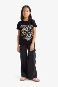 DeFacto Crew Neck Printed Short Sleeve T-Shirt Girls - Image 2