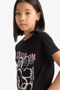 DeFacto Crew Neck Printed Short Sleeve T-Shirt Girls - Image 4