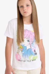 DeFacto Crew Neck Anime Printed Short Sleeve T-Shirt Girls