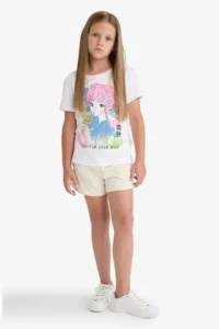 DeFacto Crew Neck Anime Printed Short Sleeve T-Shirt Girls - Image 2