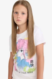 DeFacto Crew Neck Anime Printed Short Sleeve T-Shirt Girls - Image 3