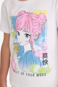 DeFacto Crew Neck Anime Printed Short Sleeve T-Shirt Girls - Image 5