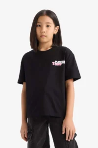 DeFacto Relax Fit Back Printed Crew Neck Short Sleeve T-Shirt Girl Child - Image 3