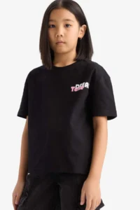 DeFacto Relax Fit Back Printed Crew Neck Short Sleeve T-Shirt Girl Child - Image 4