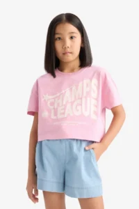 DeFacto Crew Neck Printed Short Sleeve T-Shirt Girl - Image 3