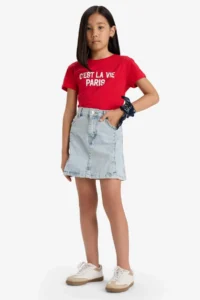 DeFacto Crew Neck Printed Short Sleeve T-Shirt Girl - Image 2