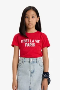 DeFacto Crew Neck Printed Short Sleeve T-Shirt Girl - Image 3