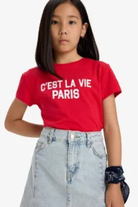 DeFacto Crew Neck Printed Short Sleeve T-Shirt Girl - Image 4