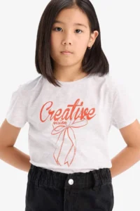 DeFacto Crew Neck Printed Short Sleeve T-Shirt Girl - Image 4
