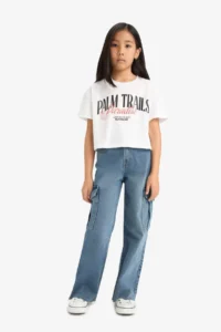 DeFacto Crew Neck Printed Short Sleeve T-Shirt Girl - Image 2