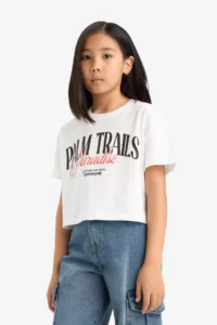 DeFacto Crew Neck Printed Short Sleeve T-Shirt Girl - Image 3