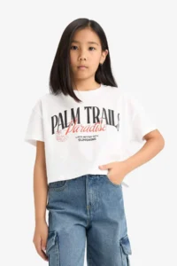 DeFacto Crew Neck Printed Short Sleeve T-Shirt Girl - Image 4
