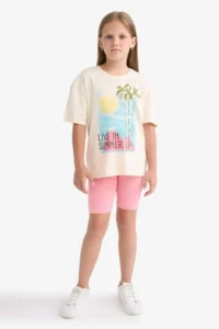 DeFacto Relax Fit Crew Neck Printed Short Sleeve T-Shirt Girls - Image 2