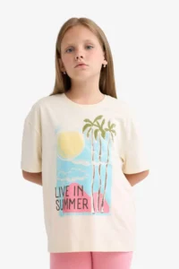 DeFacto Relax Fit Crew Neck Printed Short Sleeve T-Shirt Girls - Image 4
