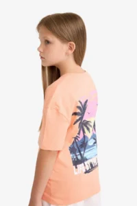 DeFacto Relax Fit Crew Neck Back Printed Short Sleeve T-Shirt Girl Child