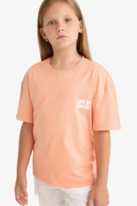 DeFacto Relax Fit Crew Neck Back Printed Short Sleeve T-Shirt Girl Child - Image 3