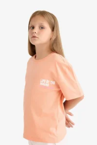 DeFacto Relax Fit Crew Neck Back Printed Short Sleeve T-Shirt Girl Child - Image 4