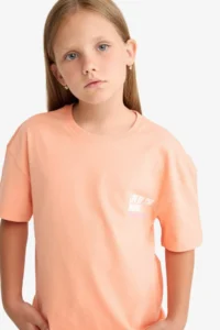 DeFacto Relax Fit Crew Neck Back Printed Short Sleeve T-Shirt Girl Child - Image 5