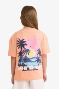 DeFacto Relax Fit Crew Neck Back Printed Short Sleeve T-Shirt Girl Child - Image 7