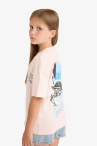 DeFacto Relax Fit Crew Neck Back Printed Short Sleeve T-Shirt Girl Child
