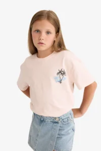 DeFacto Relax Fit Crew Neck Back Printed Short Sleeve T-Shirt Girl Child - Image 3