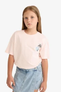 DeFacto Relax Fit Crew Neck Back Printed Short Sleeve T-Shirt Girl Child - Image 4