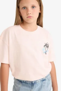 DeFacto Relax Fit Crew Neck Back Printed Short Sleeve T-Shirt Girl Child - Image 5