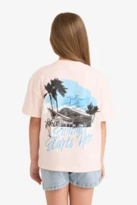 DeFacto Relax Fit Crew Neck Back Printed Short Sleeve T-Shirt Girl Child - Image 8