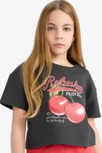 DeFacto Crew Neck Printed Short Sleeve T-Shirt Girls - Image 4