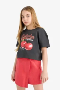 DeFacto Crew Neck Printed Short Sleeve T-Shirt Girls - Image 6